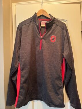 Ohio State Men's Gray and Red Quarter-Zip Pullover Sweater